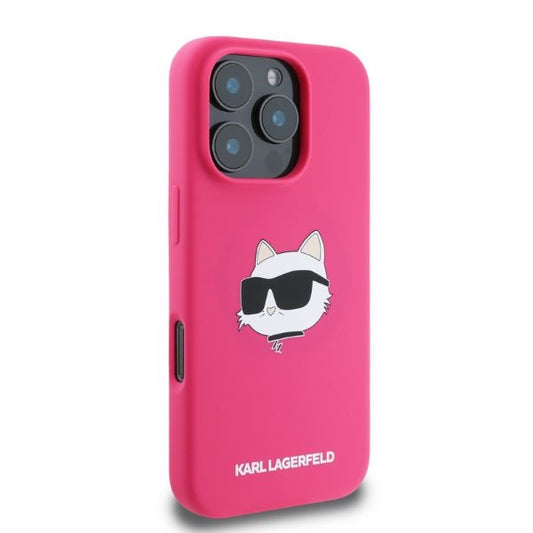 Θήκη MagSafe για Apple iPhone 16 Pro Max, Karl Lagerfeld, Σιλικόνη Choupette's Head, Φούξια