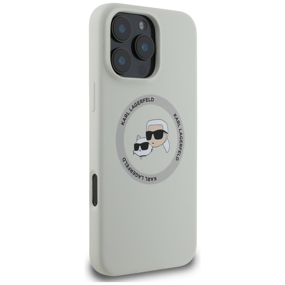 MagSafe Case for Apple iPhone 16 Pro Max, Karl Lagerfeld, Silicone Karl & Choupette's Heads, Beige