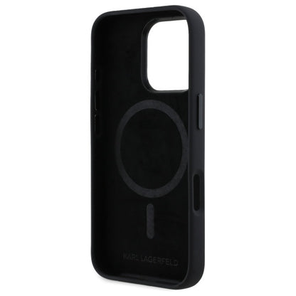 MagSafe Case for Apple iPhone 16 Pro Max, Karl Lagerfeld, Silicone Shadow Metal Initial, Black