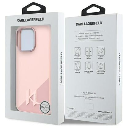 MagSafe Case for Apple iPhone 16 Pro Max, Karl Lagerfeld, Silicone Shadow Metal Initial, Pink