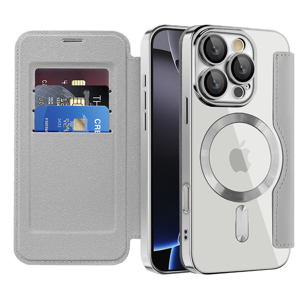 MagSafe Case for Apple iPhone 16 Pro, Techsuit, SmartMag Book, Gray