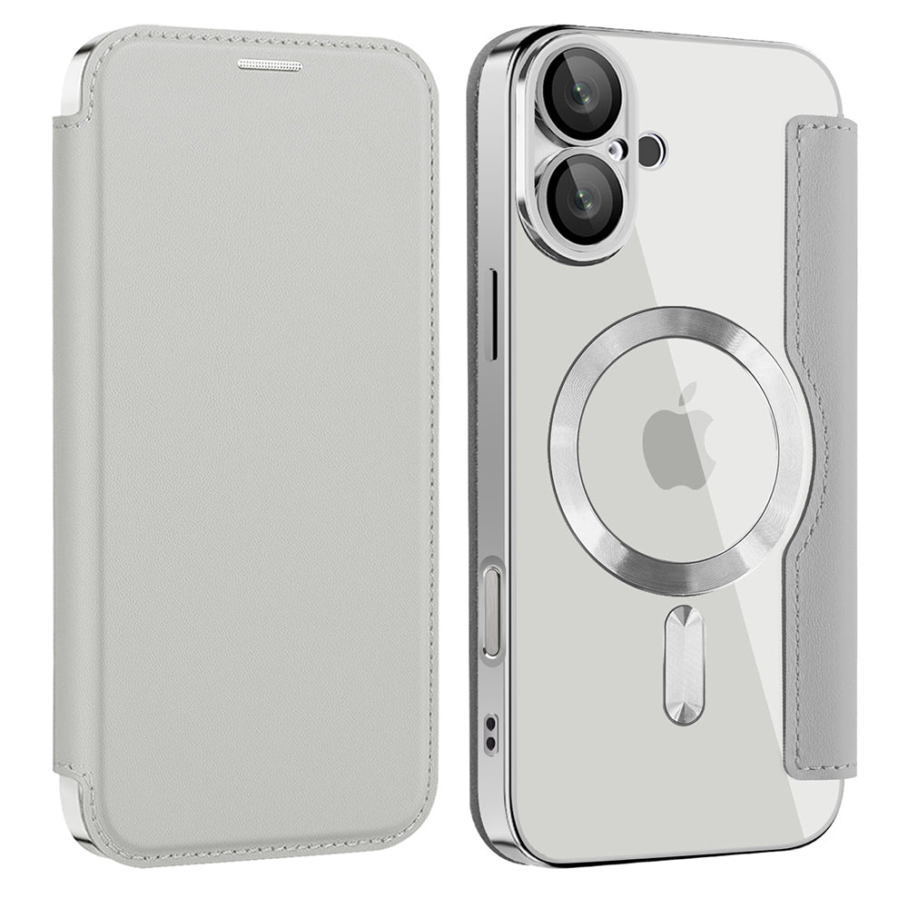 MagSafe Case for Apple iPhone 16, Techsuit, SmartMag Book, Gray