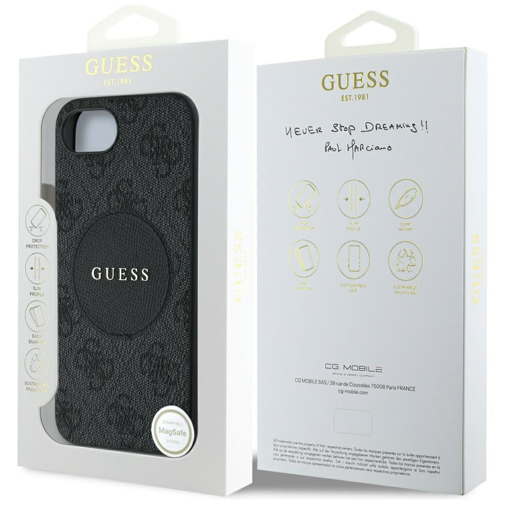 Θήκη MagSafe για Apple iPhone 17e / 16e, Guess, 4G Circle Classic Logo, Μαύρη