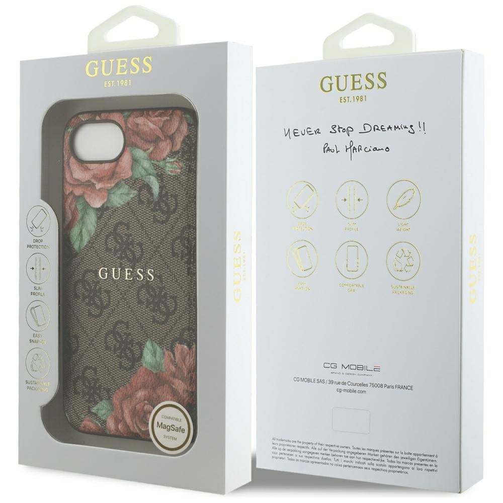 Θήκη MagSafe για Apple iPhone 17e / 16e, Guess, 4G Flowers Print, Καφέ