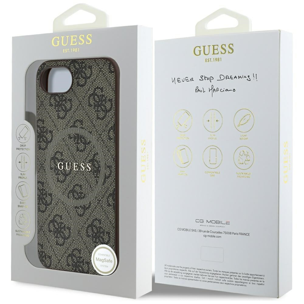 Θήκη MagSafe για Apple iPhone 17e / 16e, Guess, 4G Ring Classic Logo, Καφέ