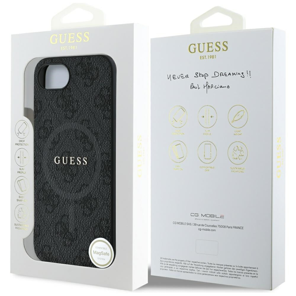 MagSafe Case for Apple iPhone 17e / 16e, Guess, 4G Ring Classic Logo, Black