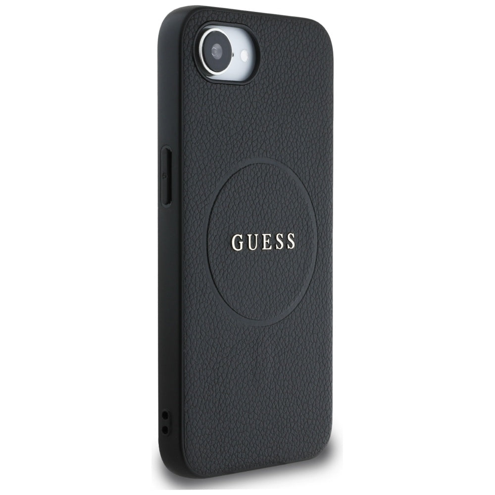 MagSafe Case for Apple iPhone 17e / 16e, Guess, Grained Gold Ring, Black