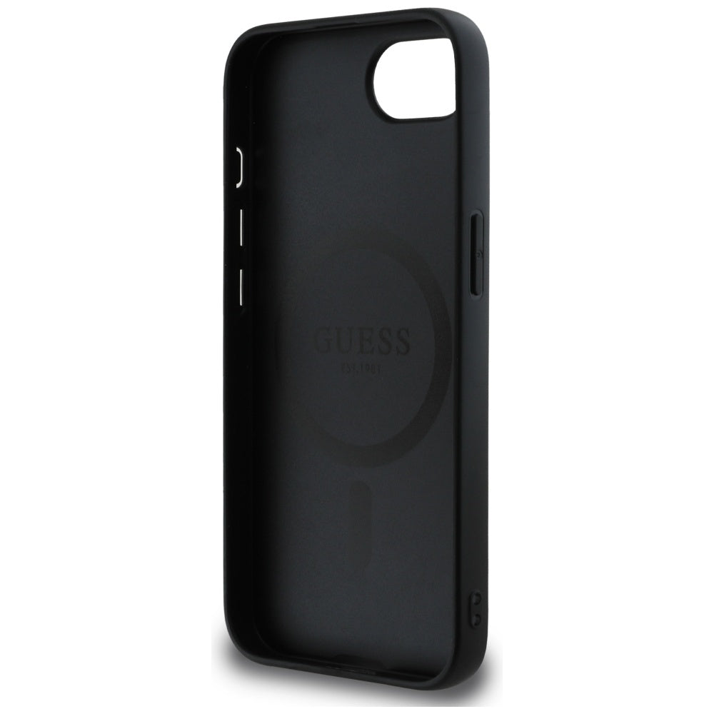 MagSafe Case for Apple iPhone 17e / 16e, Guess, Grained Gold Ring, Black