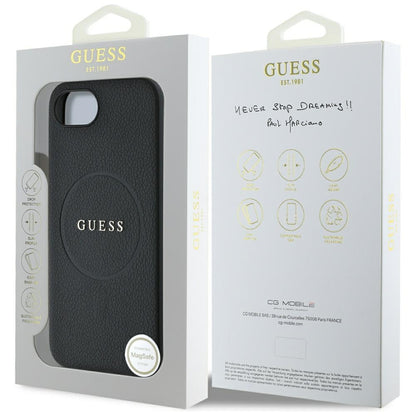 MagSafe Case for Apple iPhone 17e / 16e, Guess, Grained Gold Ring, Black