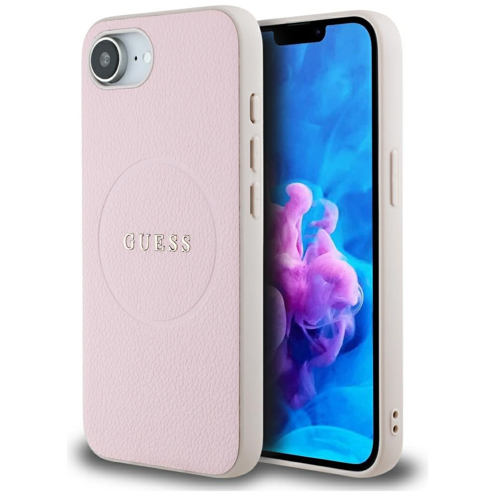 MagSafe Case for Apple iPhone 17e / 16e, Guess, Grained Gold Ring, Pink