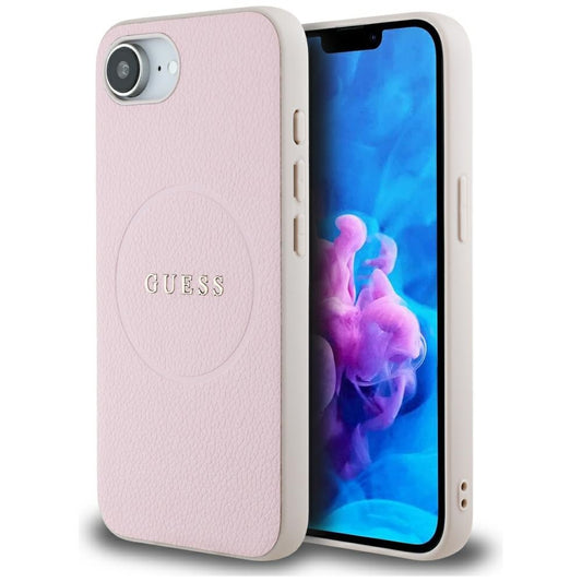 MagSafe Case for Apple iPhone 17e / 16e, Guess, Grained Gold Ring, Pink
