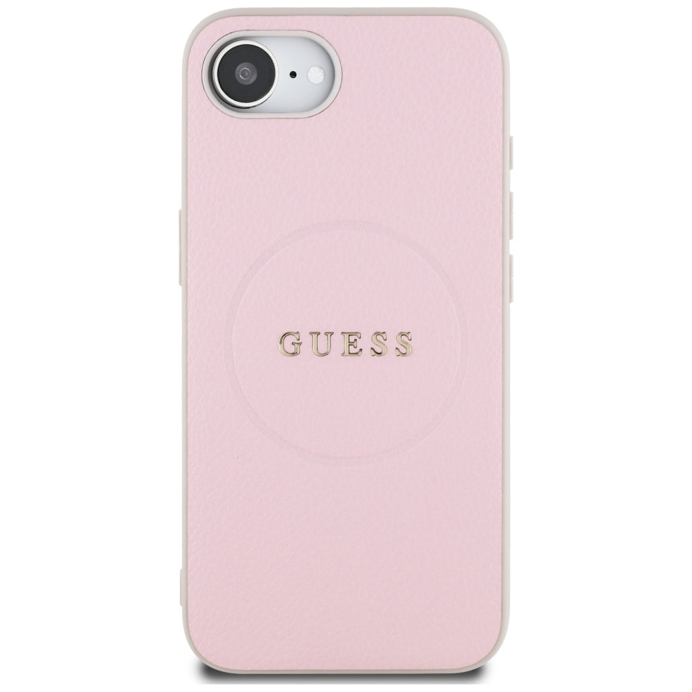 MagSafe Case for Apple iPhone 17e / 16e, Guess, Grained Gold Ring, Pink