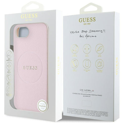 MagSafe Case for Apple iPhone 17e / 16e, Guess, Grained Gold Ring, Pink
