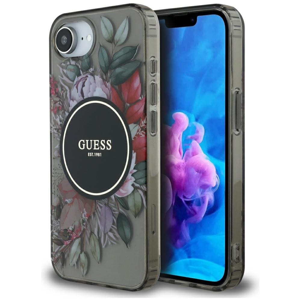 Θήκη MagSafe για Apple iPhone 17e / 16e, Guess, IML Flowers, Μαύρη