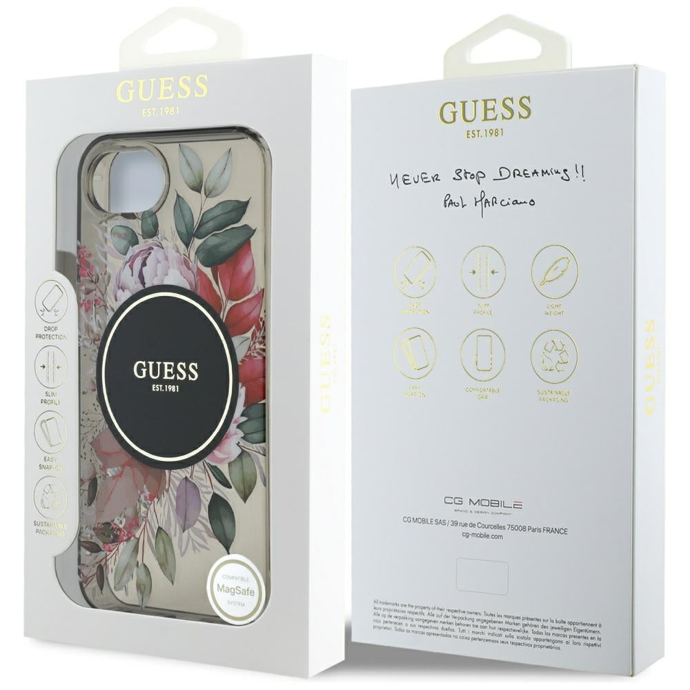 Θήκη MagSafe για Apple iPhone 17e / 16e, Guess, IML Flowers, Μαύρη