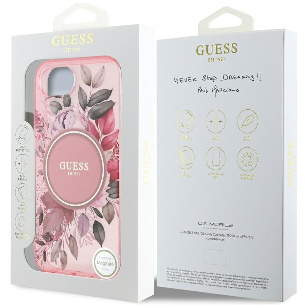Θήκη MagSafe για Apple iPhone 17e / 16e, Guess, IML Flowers, Ροζ