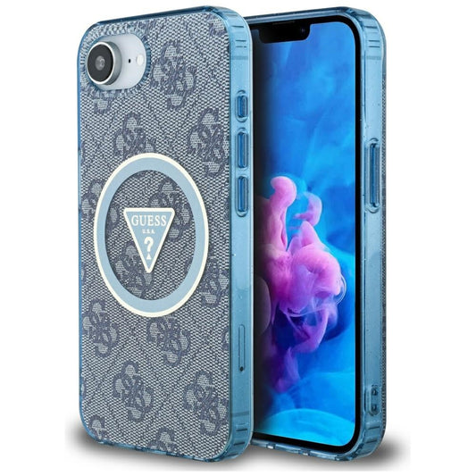 Θήκη MagSafe για Apple iPhone 17e / 16e, Guess, IML Glitter 4G Circle Triangle, Μπλε
