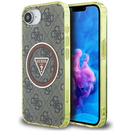 Θήκη MagSafe για Apple iPhone 17e / 16e, Guess, IML Glitter 4G Circle Triangle, Καφέ