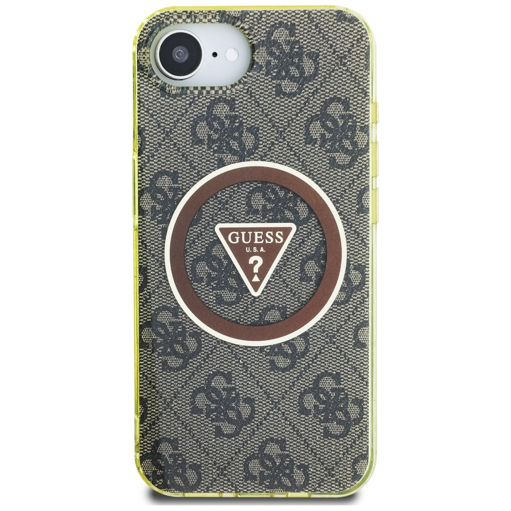 MagSafe Case for Apple iPhone 17e / 16e, Guess, IML Glitter 4G Circle Triangle, Brown