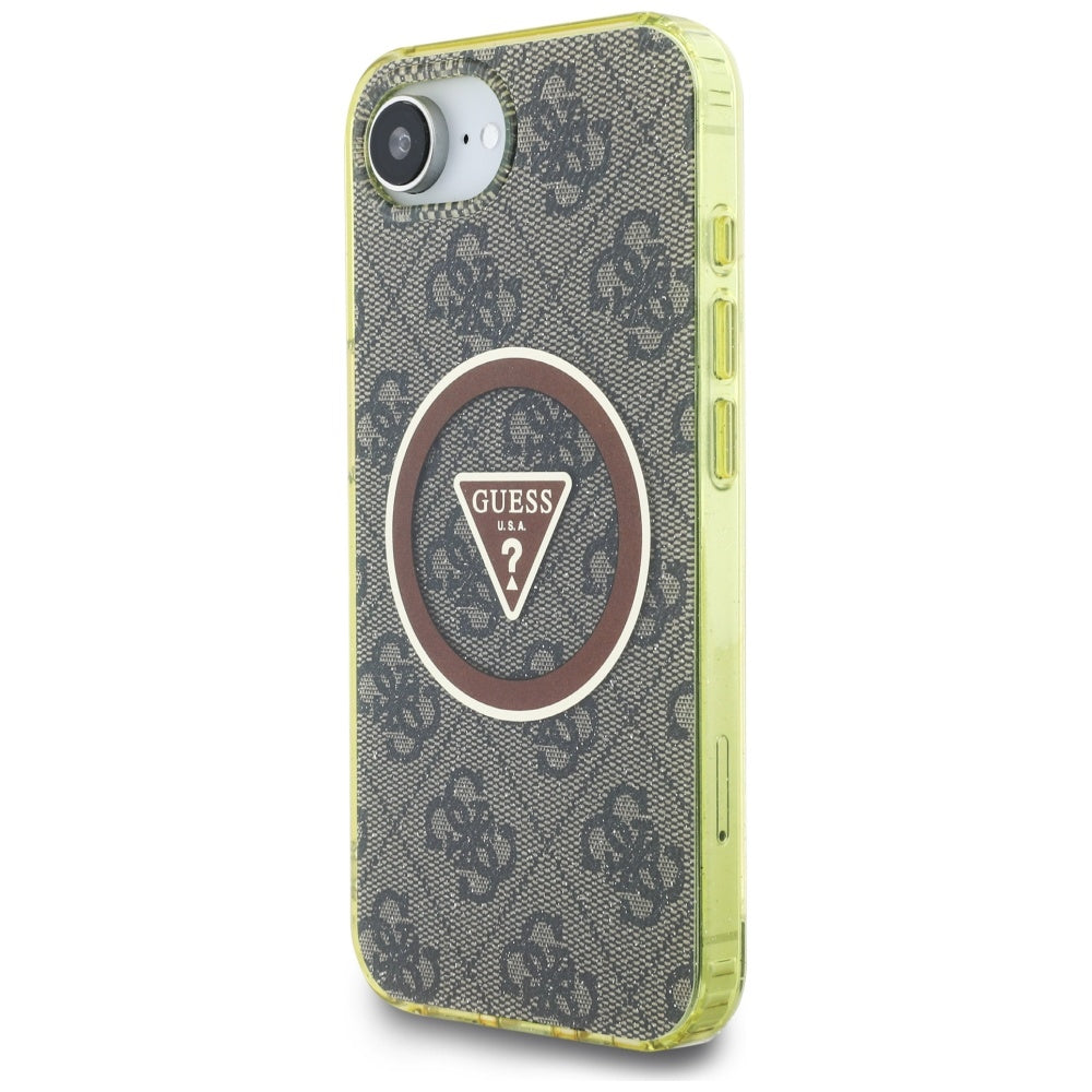 MagSafe Case for Apple iPhone 17e / 16e, Guess, IML Glitter 4G Circle Triangle, Brown