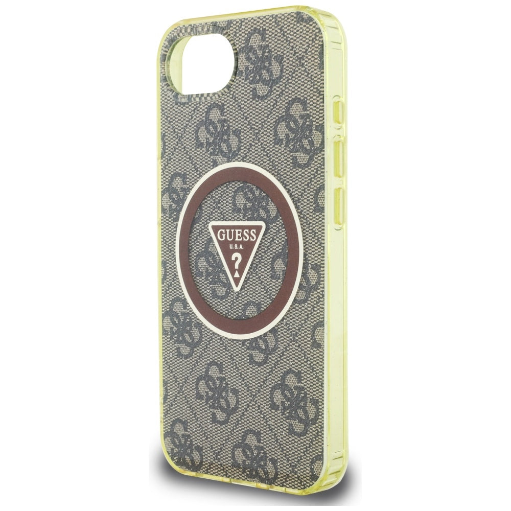 MagSafe Case for Apple iPhone 17e / 16e, Guess, IML Glitter 4G Circle Triangle, Brown