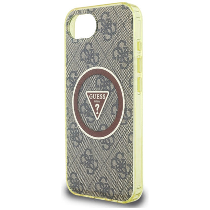 MagSafe Case for Apple iPhone 17e / 16e, Guess, IML Glitter 4G Circle Triangle, Brown