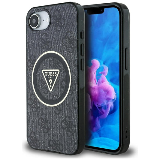 MagSafe Case for Apple iPhone 17e / 16e, Guess, IML Glitter 4G Circle Triangle, Black