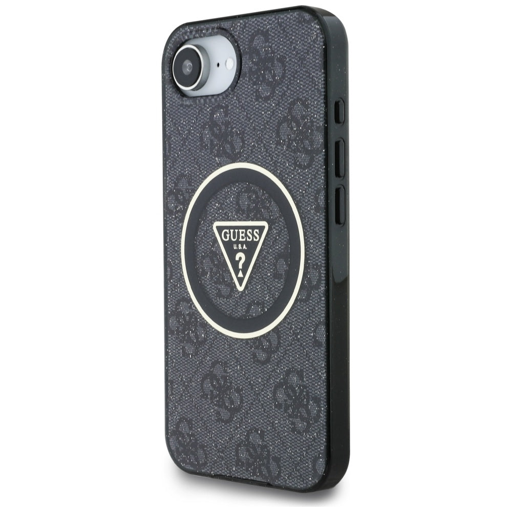 Θήκη MagSafe για Apple iPhone 17e / 16e, Guess, IML Glitter 4G Circle Triangle, Μαύρη