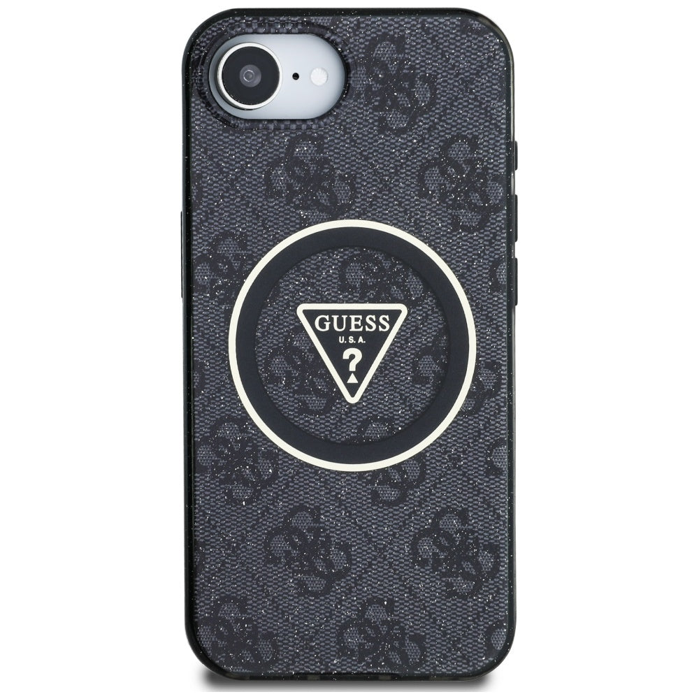 Θήκη MagSafe για Apple iPhone 17e / 16e, Guess, IML Glitter 4G Circle Triangle, Μαύρη
