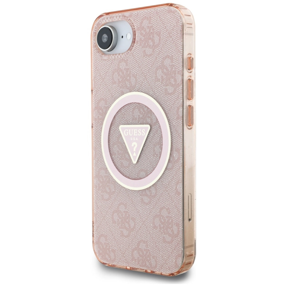 MagSafe Case for Apple iPhone 17e / 16e, Guess, IML Glitter 4G Circle Triangle, Pink