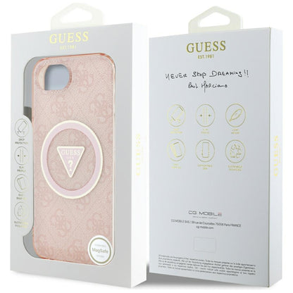 MagSafe Case for Apple iPhone 17e / 16e, Guess, IML Glitter 4G Circle Triangle, Pink