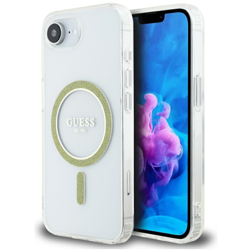 Θήκη MagSafe για Apple iPhone 17e / 16e, Guess, IML Glitter Circle, Διάφανη