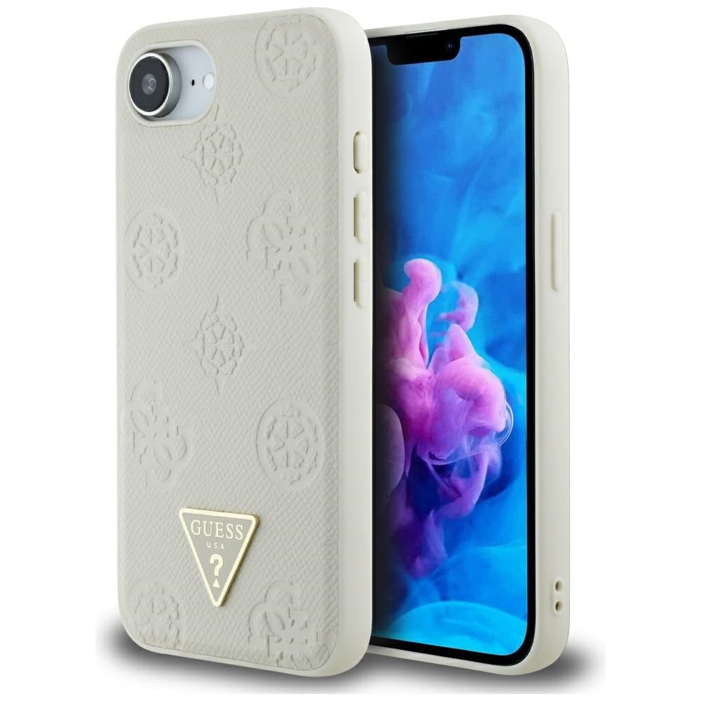 MagSafe Case for Apple iPhone 17e / 16e, Guess, Peony Grained Hot Stamp Triangle, Beige