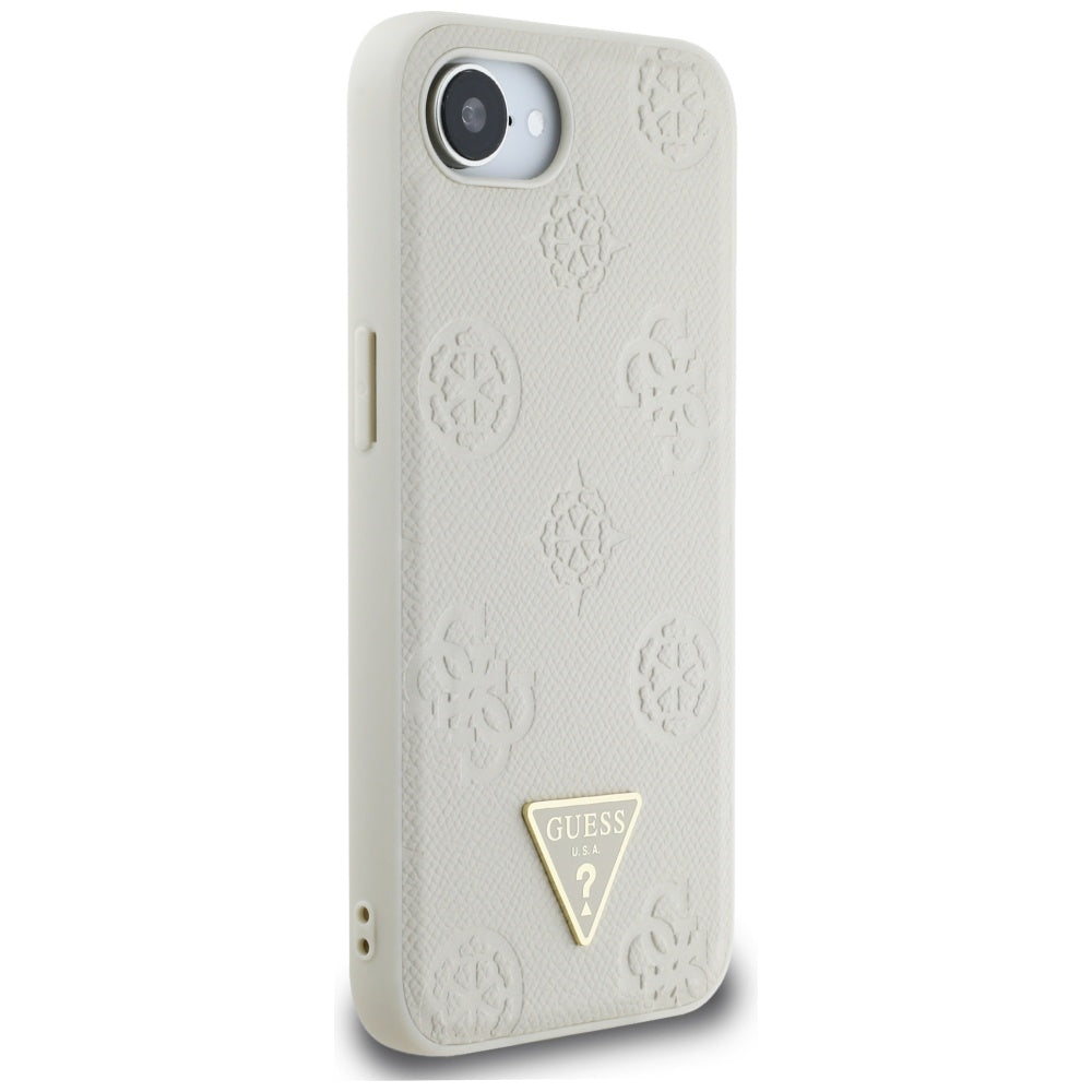 MagSafe Case for Apple iPhone 17e / 16e, Guess, Peony Grained Hot Stamp Triangle, Beige