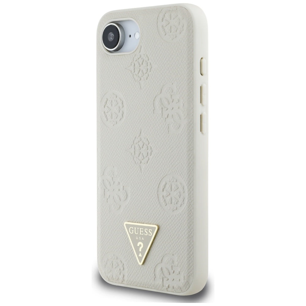MagSafe Case for Apple iPhone 17e / 16e, Guess, Peony Grained Hot Stamp Triangle, Beige