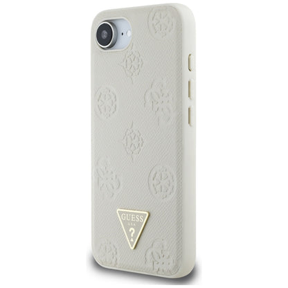 MagSafe Case for Apple iPhone 17e / 16e, Guess, Peony Grained Hot Stamp Triangle, Beige