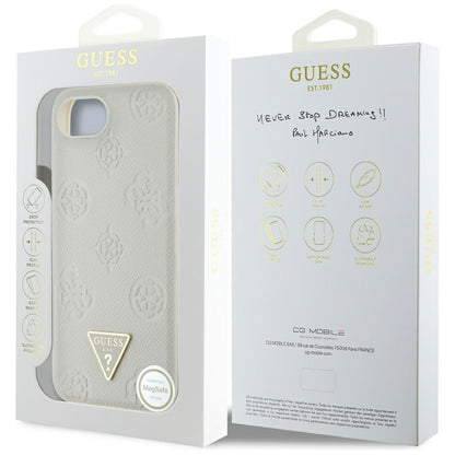 MagSafe Case for Apple iPhone 17e / 16e, Guess, Peony Grained Hot Stamp Triangle, Beige