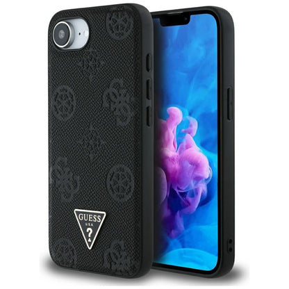 MagSafe Case for Apple iPhone 17e / 16e, Guess, Peony Grained Hot Stamp Triangle, Black