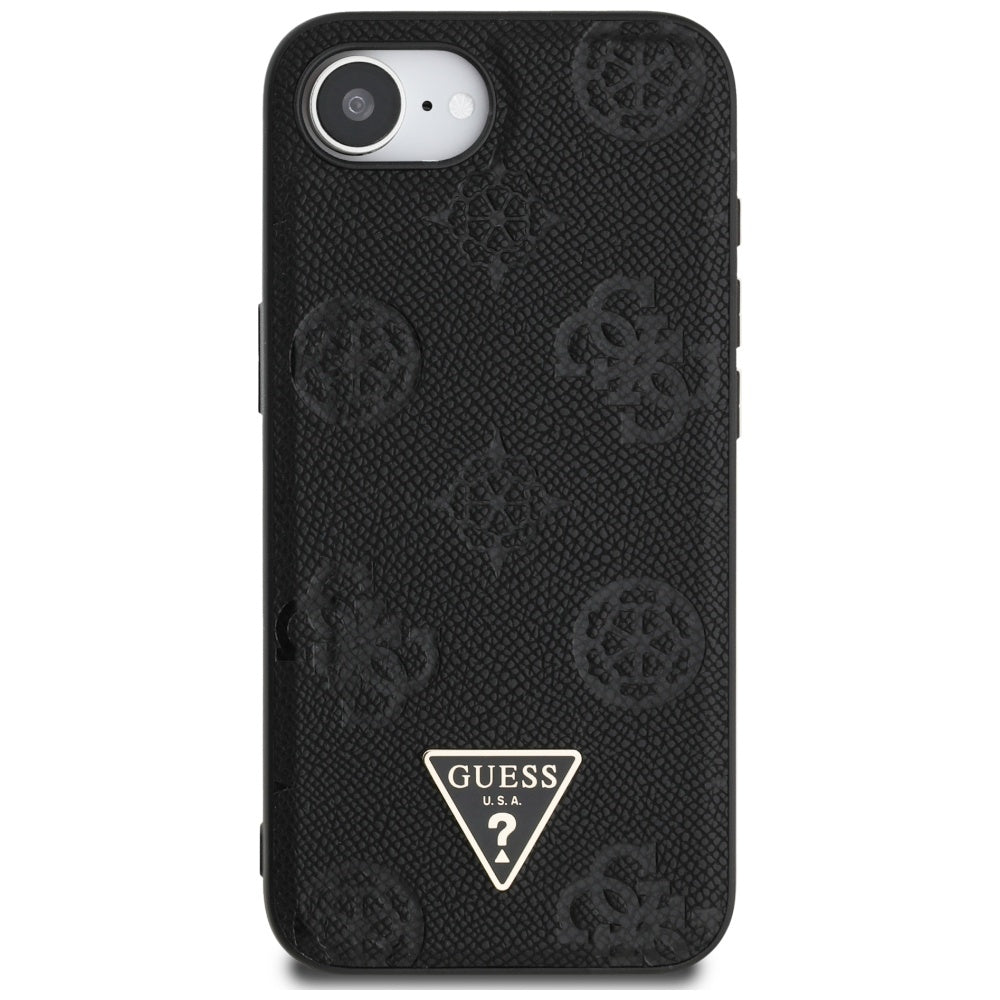 MagSafe Case for Apple iPhone 17e / 16e, Guess, Peony Grained Hot Stamp Triangle, Black