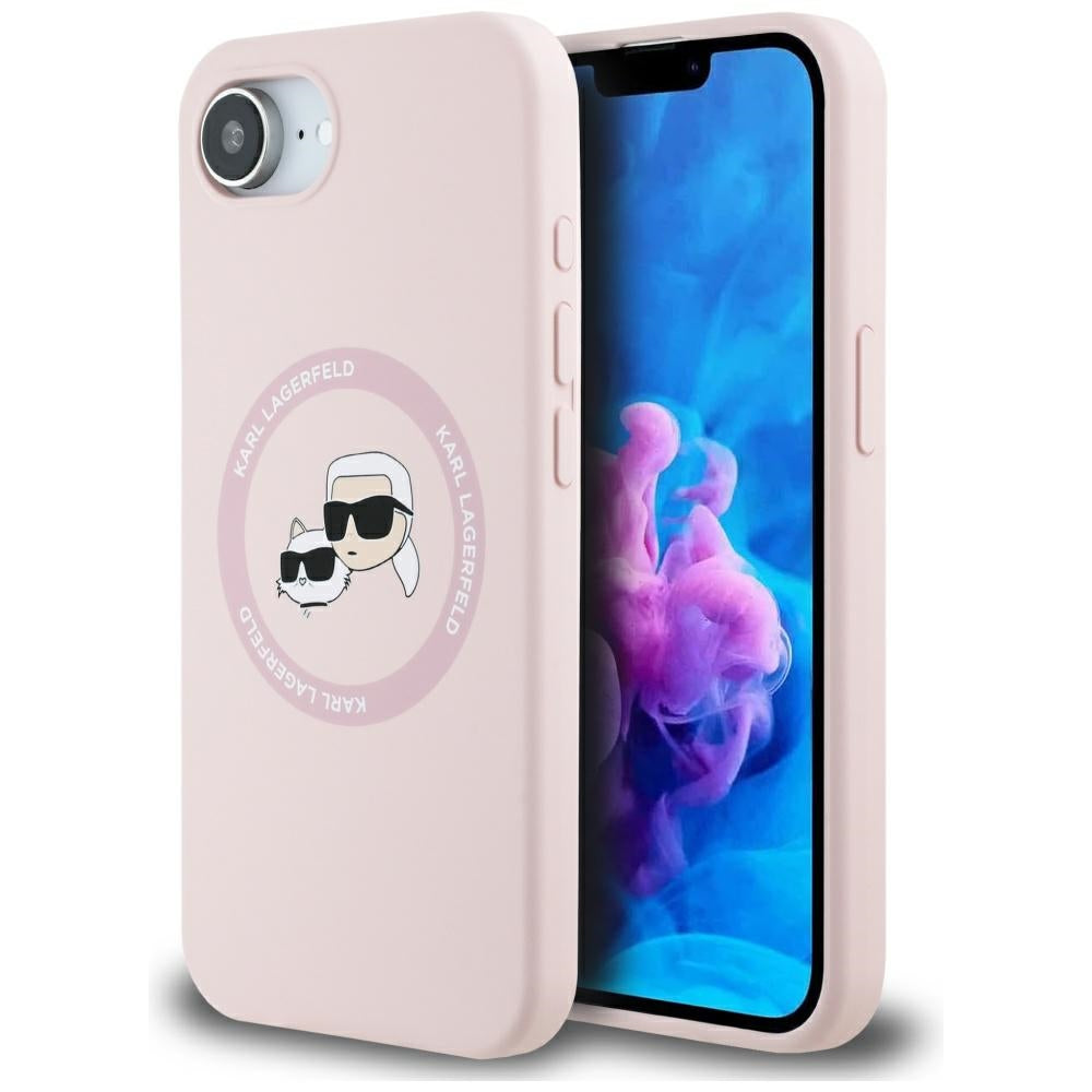 Θήκη MagSafe για Apple iPhone 17e / 16e, Karl Lagerfeld, Σιλικόνη Karl & Choupette's Heads, Ροζ