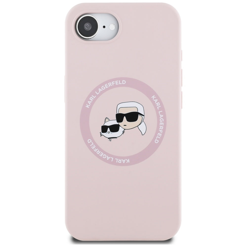 Θήκη MagSafe για Apple iPhone 17e / 16e, Karl Lagerfeld, Σιλικόνη Karl & Choupette's Heads, Ροζ