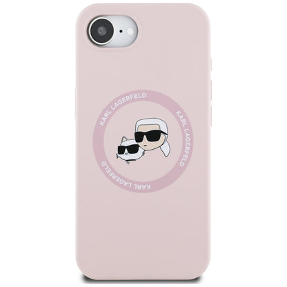Θήκη MagSafe για Apple iPhone 17e / 16e, Karl Lagerfeld, Σιλικόνη Karl & Choupette's Heads, Ροζ