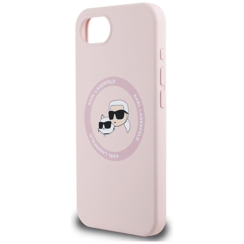 Θήκη MagSafe για Apple iPhone 17e / 16e, Karl Lagerfeld, Σιλικόνη Karl & Choupette's Heads, Ροζ