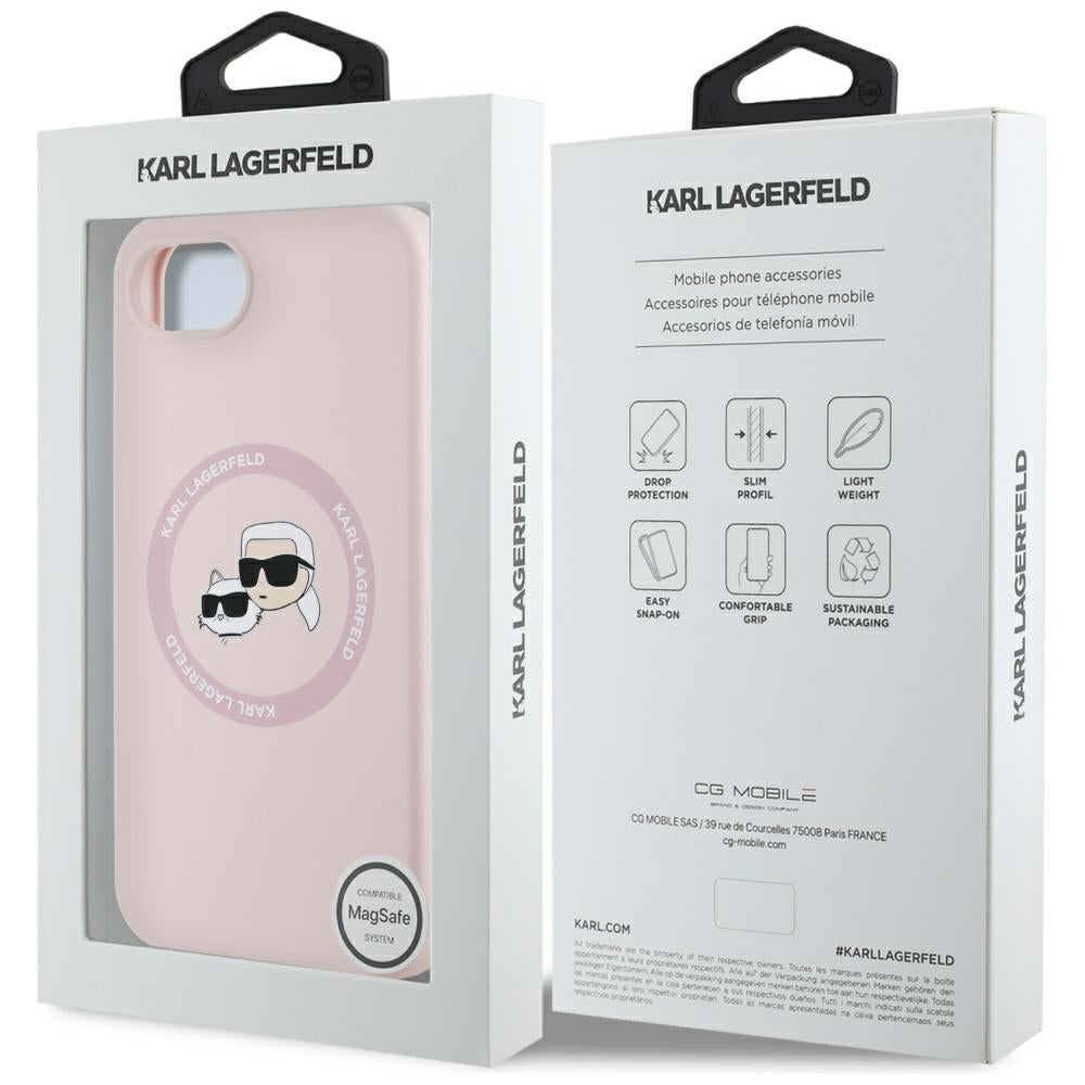 Θήκη MagSafe για Apple iPhone 17e / 16e, Karl Lagerfeld, Σιλικόνη Karl & Choupette's Heads, Ροζ