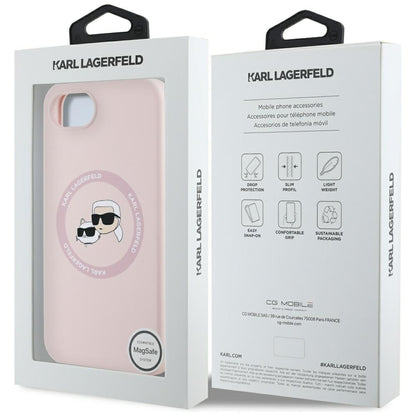 Θήκη MagSafe για Apple iPhone 17e / 16e, Karl Lagerfeld, Σιλικόνη Karl & Choupette's Heads, Ροζ