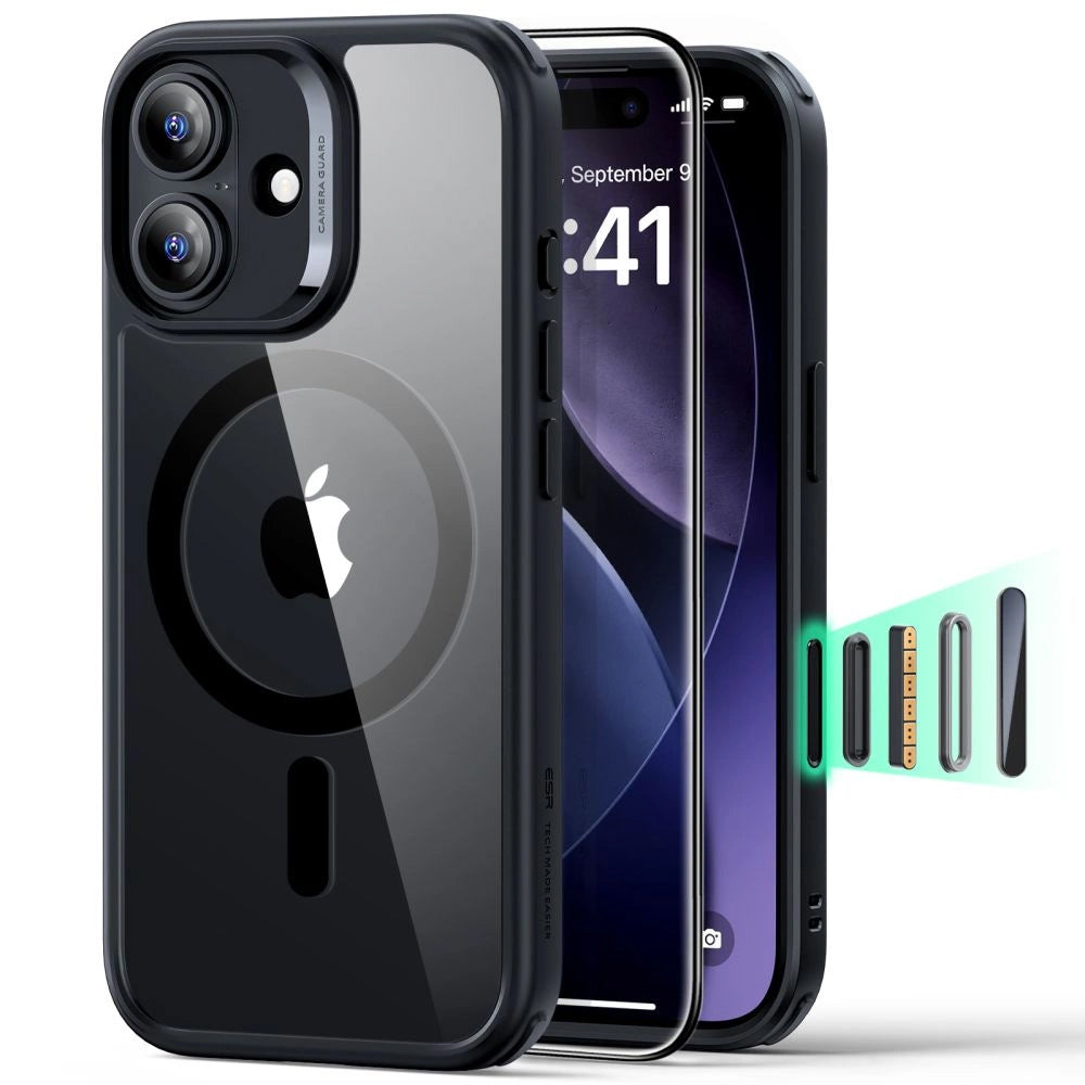 MagSafe Case for Apple iPhone 17, ESR, Classic Hybrid with Screen Protector, Black Transparent
