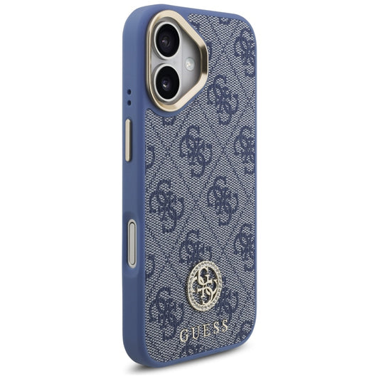 MagSafe Case for Apple iPhone 17, Guess, 4G Strass Logo with Big Strap, Blue