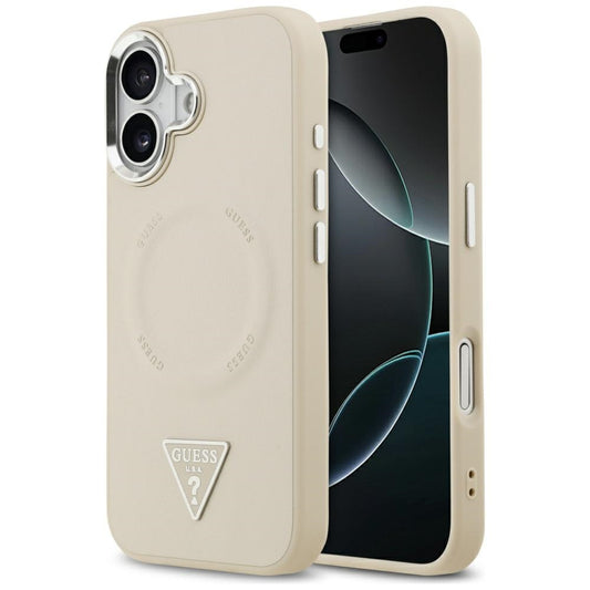 Θήκη MagSafe για Apple iPhone 17, Guess, Triangle Logo, Ασημί Μπεζ