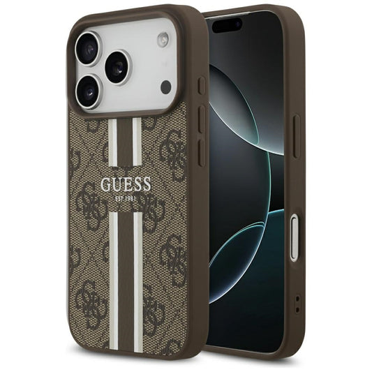 MagSafe Case for Apple iPhone 17 Pro, Guess, 4G Printed Stripes, Brown
