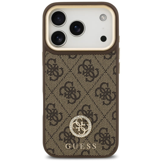 MagSafe Case for Apple iPhone 17 Pro, Guess, 4G Strass Logo with Big Strap, Brown